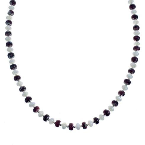 Native American Sterling Silver Mother of Pearl And Agate Bead Necklace AX126073